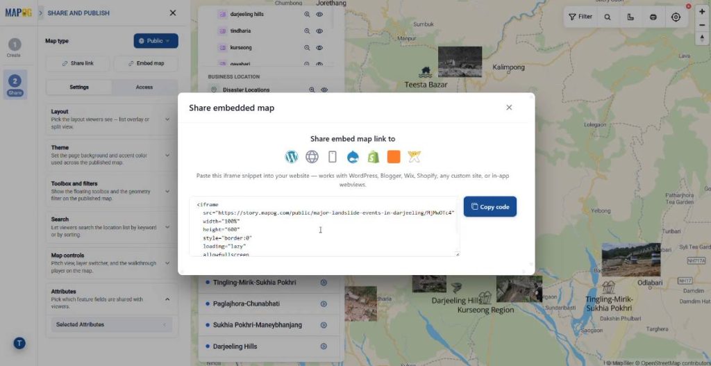 MAPOG generates shareable HTML iframe embed link