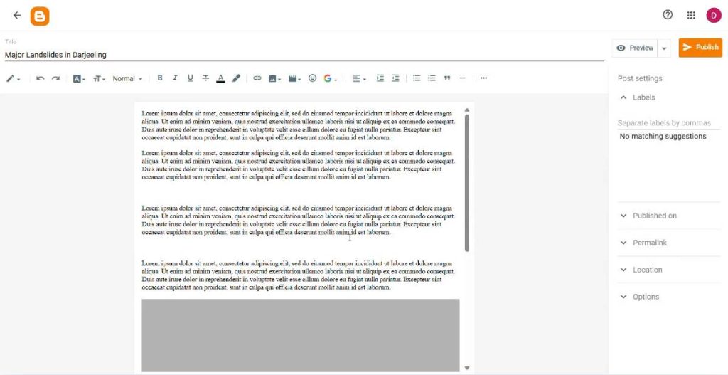 opening post editor of our blogger (website/portal) post