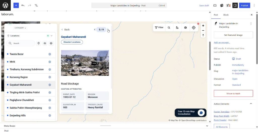 previewing the interactive MAPOG map on our wordpress post draft