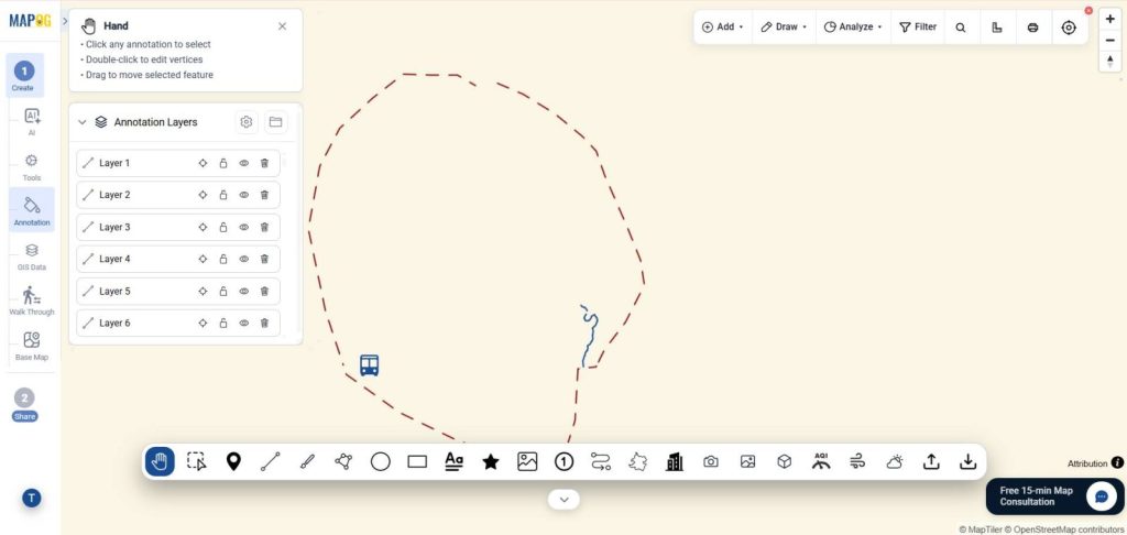 Dashed line annotation tool