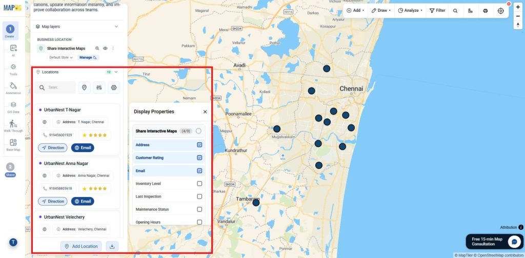 All selected locations are added to the map