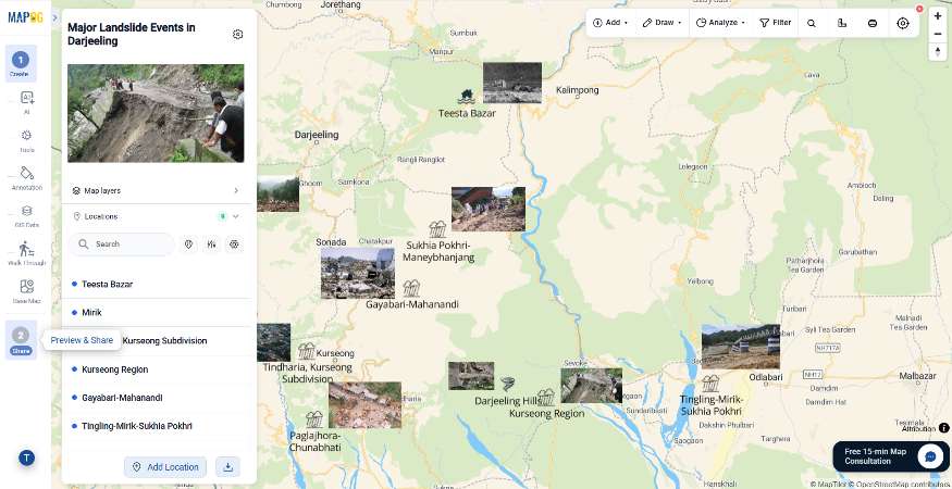 preview and share section on MAPOG map