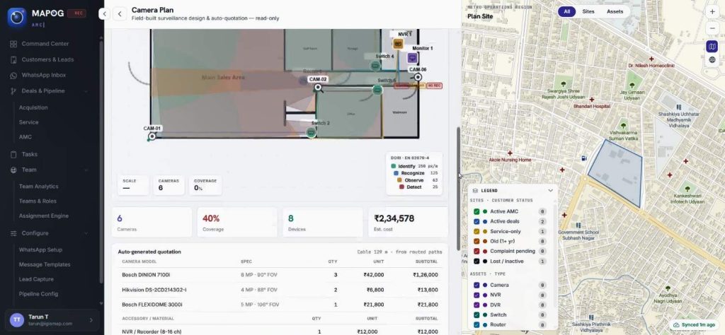 Floor Plan to Quotation workspace with CCTV building layout and planning elements in MAPOG.