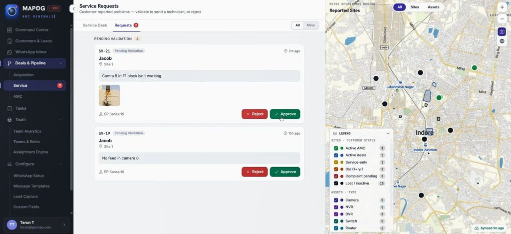approve or reject issue for QR Code Based Service Requests