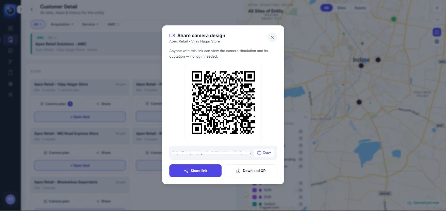 Share camera design using a direct link or a QR code with your customers.