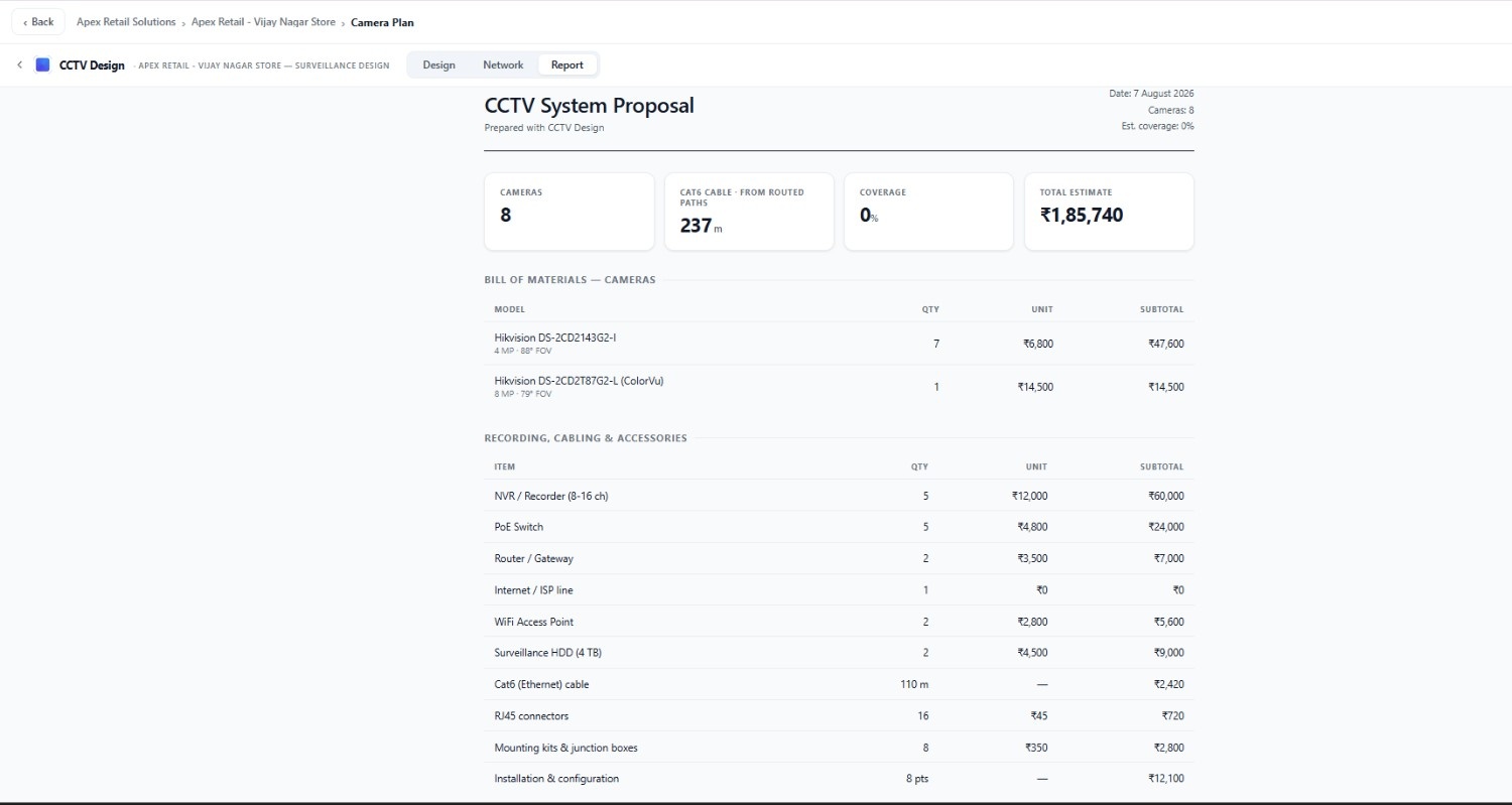 Auto-generated CCTV CCTV Quotation in Minutes showing total project cost
