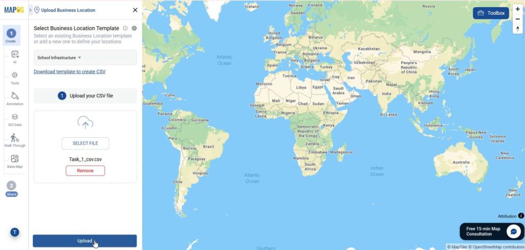 select template & upload csv to Plot Multiple Locations on a Map