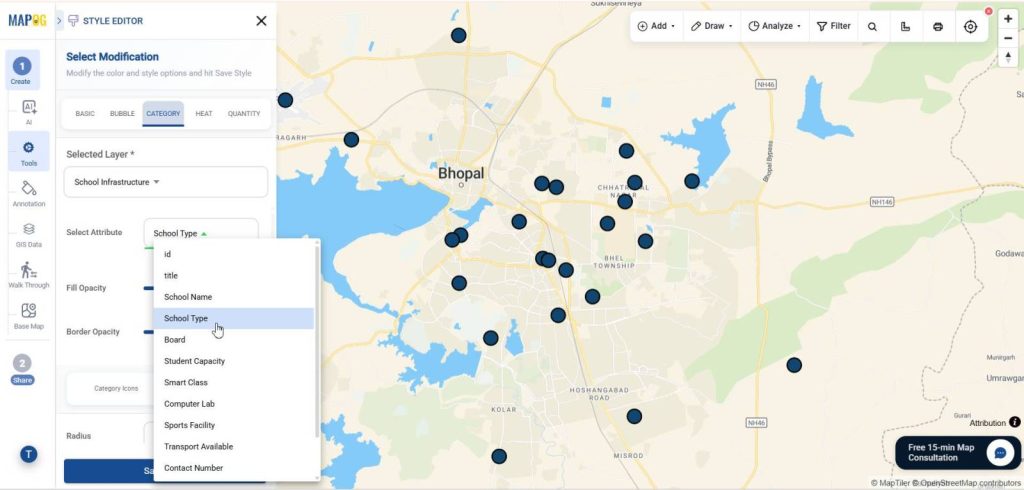 select school type to Plot Multiple Locations on a Map