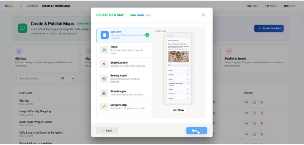 select list view template to Plot Multiple Locations on a Map