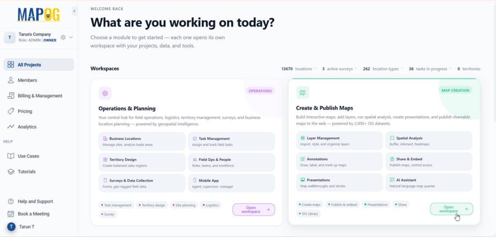 MAPOG Dashboard interface