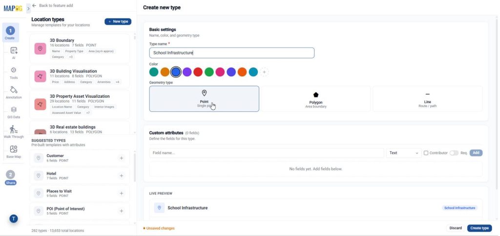 create new custom location type